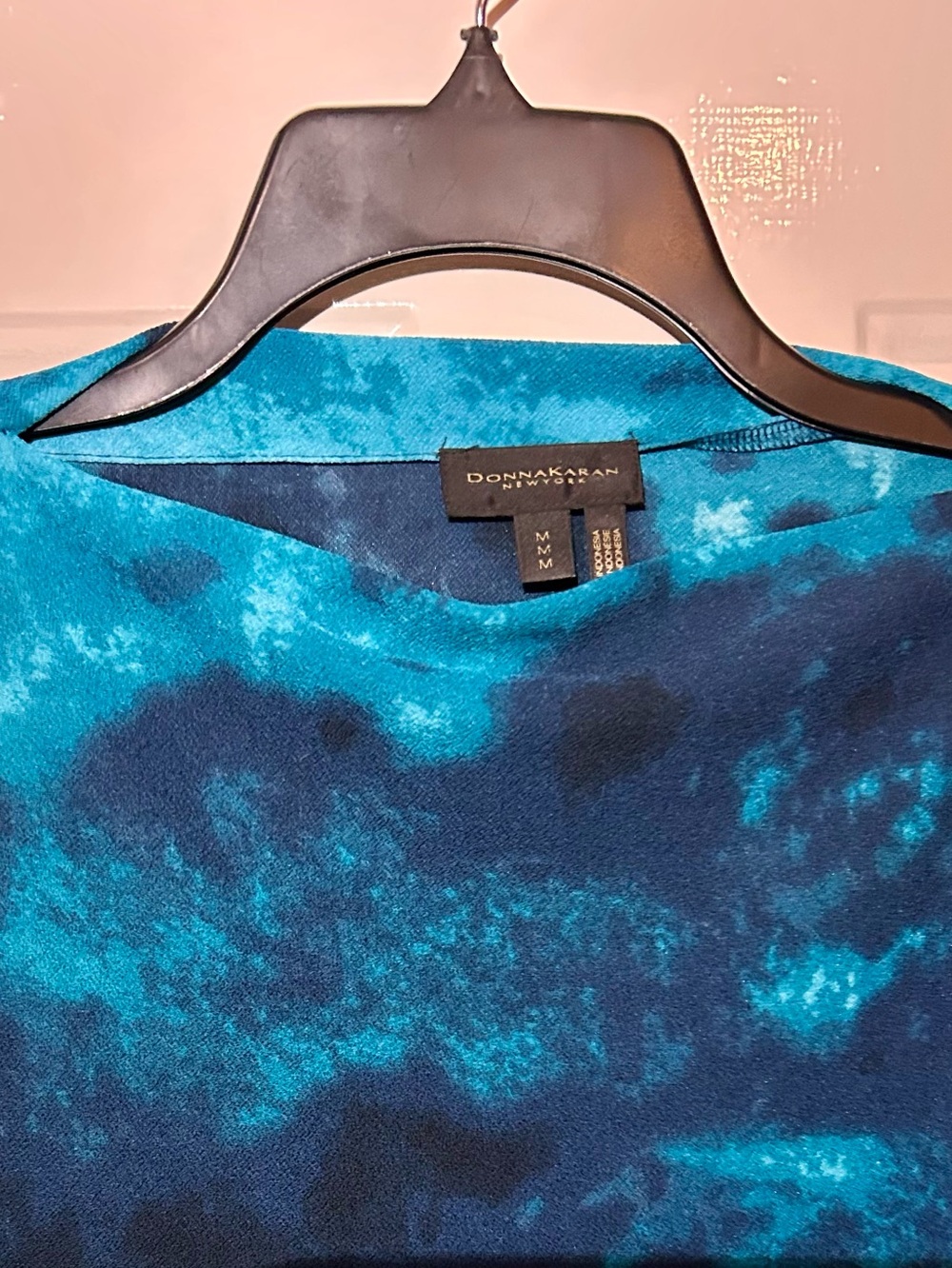 Donna Karan Teal and Navy Marble-Print Top - Picture 2 of 6
